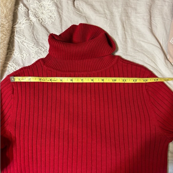 Red Turtleneck Sweater Talbots 100% Cotton - Picture 6 of 7